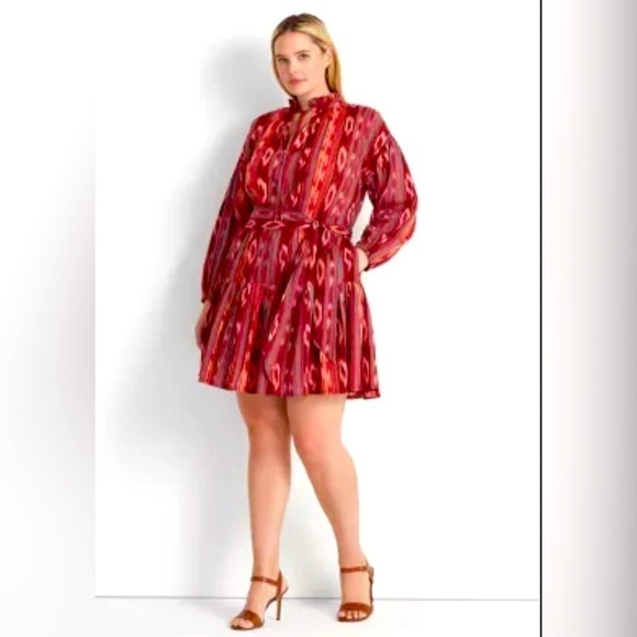 Plus Size Geo Stripe Belted Cotton Voile Dress Size‎ 14 - Picture 1 of 7